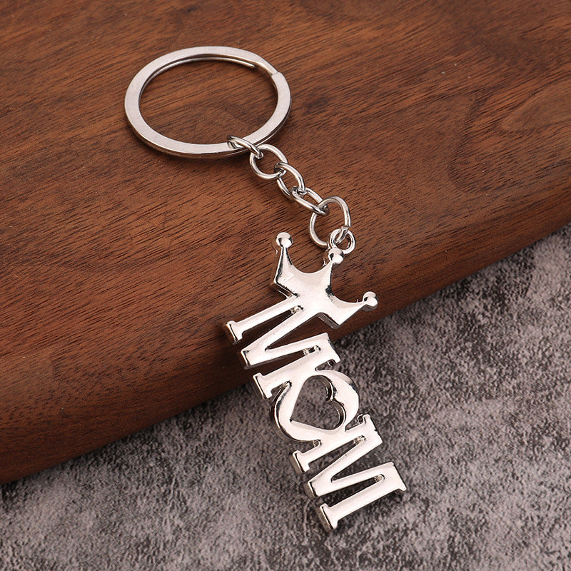 MOM DAD Alloy Gift Keychain with Crown and Mustache Charm