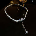 Silver Crystal Y-Tassel and Pearl Bow Choker Two Styles view 7