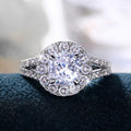 Silver Tone Round Floral Halo Ring With Clear Stones view 2
