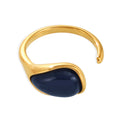 Open Band Teardrop Dark Blue Resin Ring Gold Steel view 5