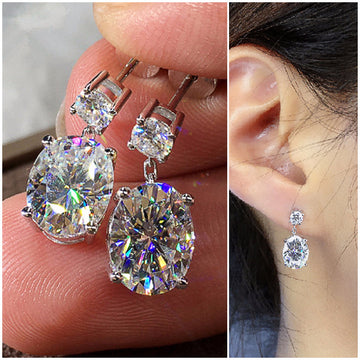 Oval Clear Solitaire Two-Tier Drop Earrings In Silver Tone