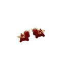 Red Enamel Horse Stud Earrings with Gold Tone Details view 5