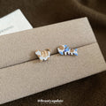 Blue Fish and Brown Cat Mismatched Mini Stud Earrings view 1