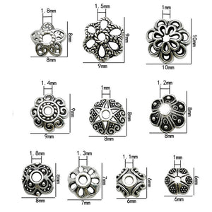 Zinc Alloy Flower Bead Caps in Antique Silver or Gold, 5–9 mm