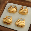 Layered Wavy Bag Shape Chunky Hoop Earrings Gold Steel view 2