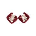 Red Velvet Square Crystal Stud Earrings Statement Fashion Jewelry view 5