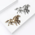 Two Running Horses Brooch Gold Silver Tone Alloy Metal Pin view 2