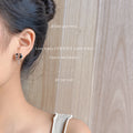 Silver Liquid Heart Black Crystal Stud Earrings Matching Pair view 2