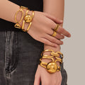 Gold Steel Sphere Wave Open Frame Hinge Bangle Bracelets view 1