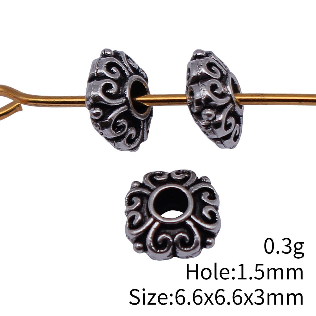 6.6x6.6x3mm 0.3g Antique Silver Zinc Alloy Double Sided Pattern Round Spacer Beads for Bracelet Making
