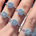 Silver Cushion Halo Clear CZ Pavé Band Engagement Ring view 2