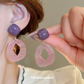 Marbled Resin Geometric Drop Earrings in Three Colors view 3