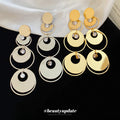 Gold Layered Circle Crystal Drop Statement Earrings view 4