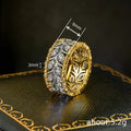 Two-Tone Leaf Scroll Clear Stone Wide Band Ring With Beaded Edges view 4