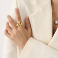 Chunky Sculptural Four-Petal Cast Rings Gold Steel Tone view 2