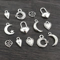 Silver Tone Moon Heart and Lock Charms in Seven Designs view 1