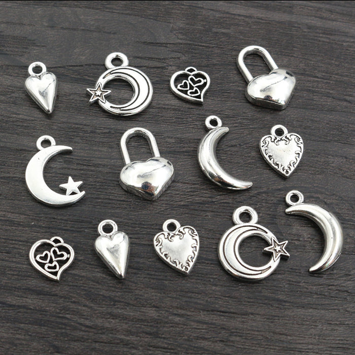 Silver Tone Moon Heart and Lock Charms in Seven Designs