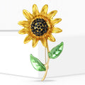 Golden Yellow Sunflower Enamel Brooch With Green Leaves view 2