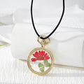Gold Tone Round Pressed Flower Pendant Necklaces in Six Designs view 6