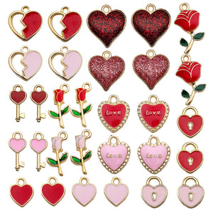 Enamel Heart Charms for Jewelry Making in Gold Tone, Singles and Packs