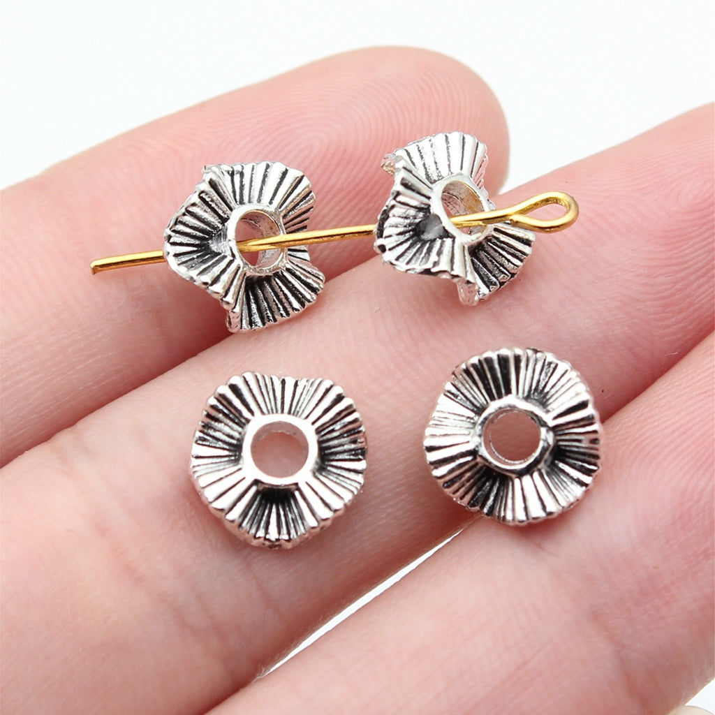 10x10x3.5mm 0.54g Antique Silver Zinc Alloy Wrinkled Round Small Hole Spacer Beads for DIY Jewelry Making