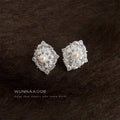 Silver Textured Floral Stud Earrings Pearl Center Pair view 1