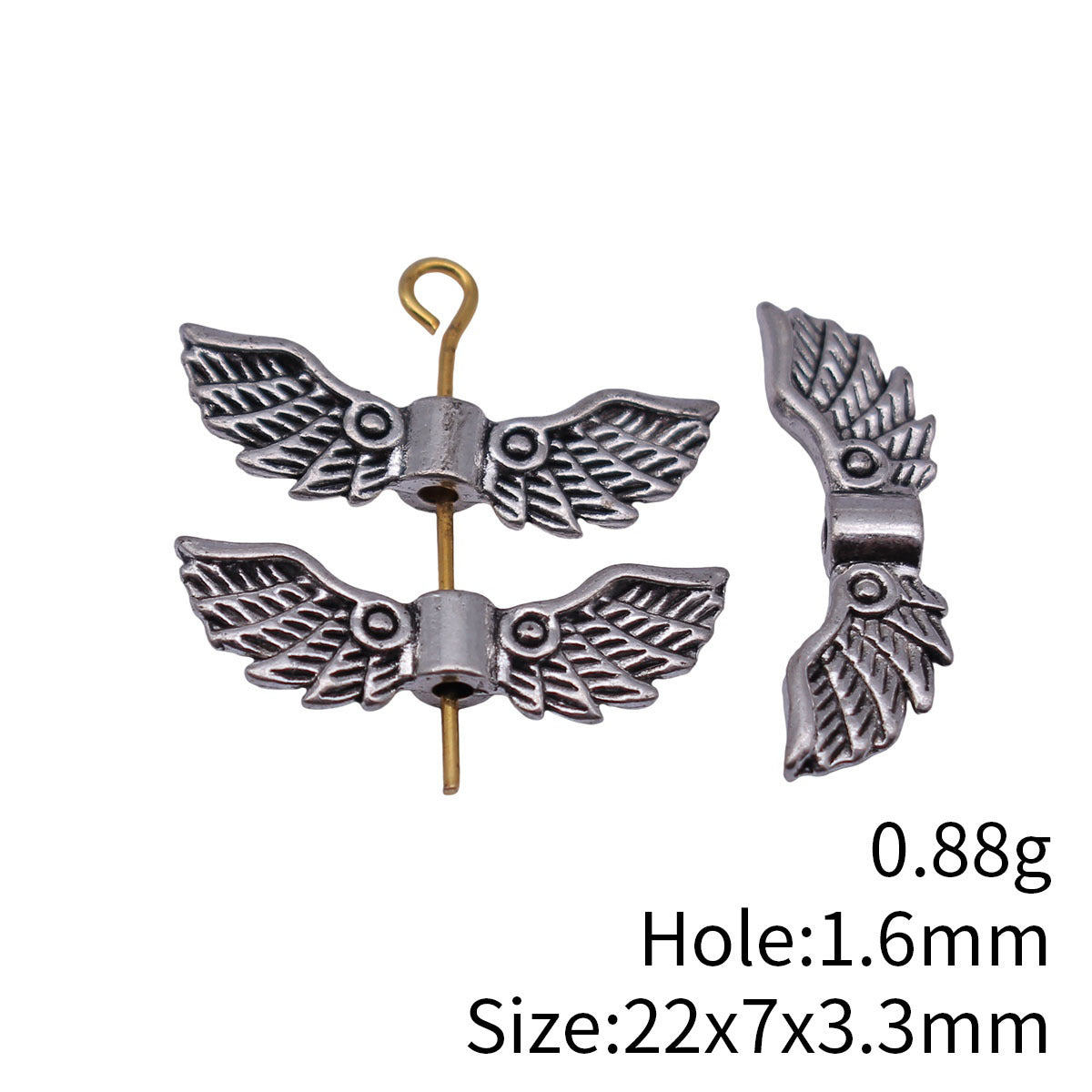 22x7x3.3mm 0.88g Antique Silver Zinc Alloy Wing Loose Metal Beads for DIY Bracelet Jewelry Making