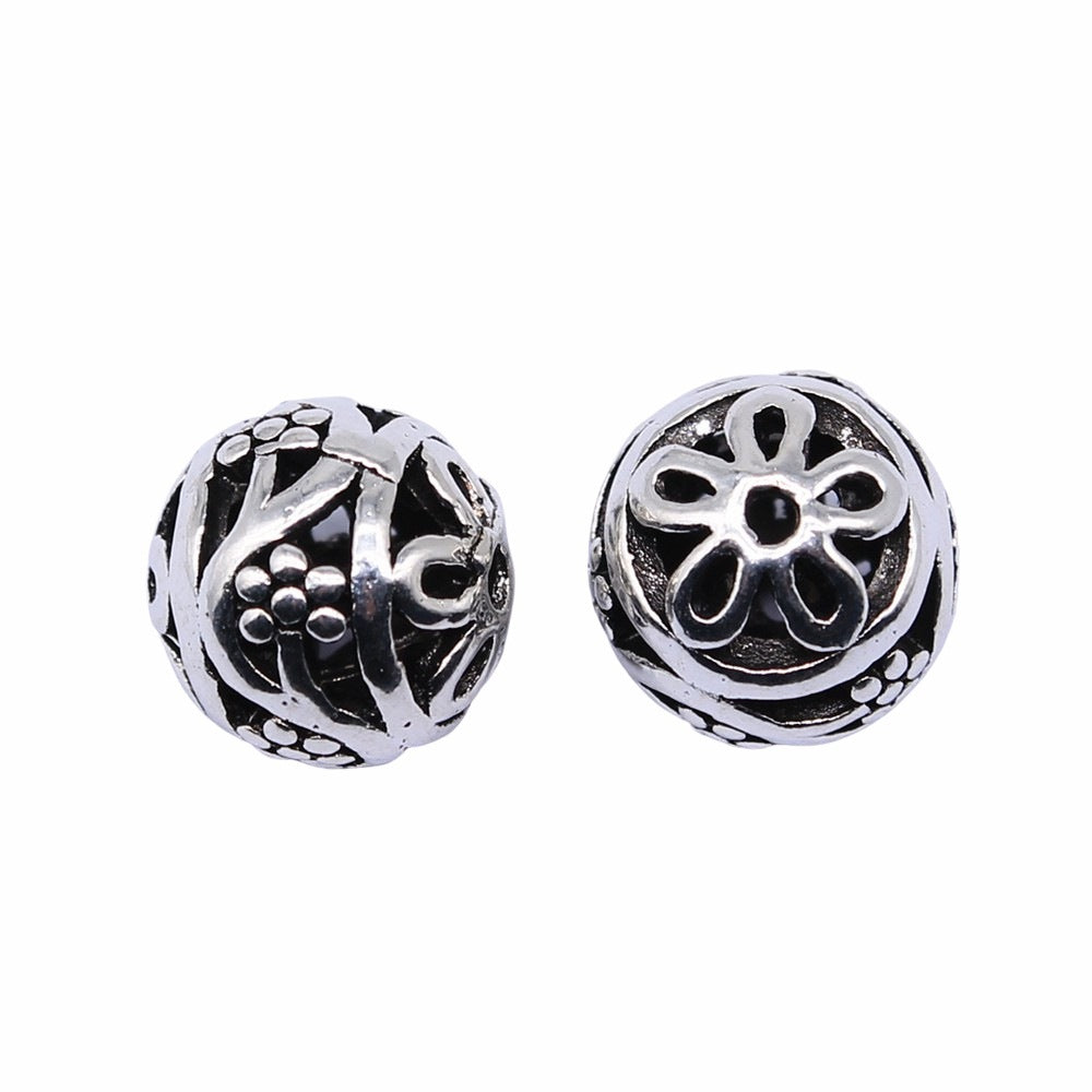 12x12mm 2.2g Antique Silver Zinc Alloy 3D Hollow Ball Large Hole Beads for DIY Bracelet Making