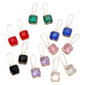 Square Faceted Glass Dangle Earrings Gold Fishhooks 7 Colors view 5