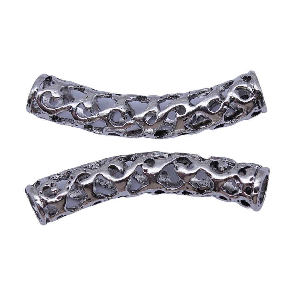 50x14x9.5mm 5.9g Antique Silver Zinc Alloy Rattan Bracelet Curved Tube Spacer Beads for DIY Jewelry