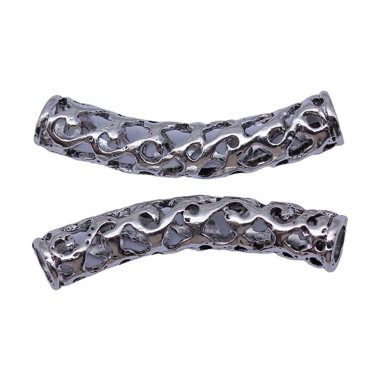 50x14x9.5mm 5.9g Antique Silver Zinc Alloy Rattan Bracelet Curved Tube Spacer Beads for DIY Jewelry