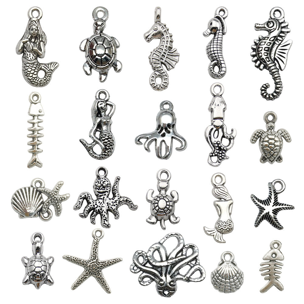 Antique Silver Zinc Alloy Seahorse Turtle Starfish Charm Pendant for DIY Ocean Jewelry
