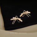 Gold Pave Zircon Bow Ribbon Stud Earrings Clear Stones view 4