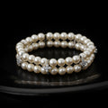 Double Row Pearl Bracelet Crystal Flower Spacers Two view 6