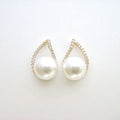 Crystal Outline Pearl Teardrop Stud Earrings Polished Statement Fashion Jewelry view 3