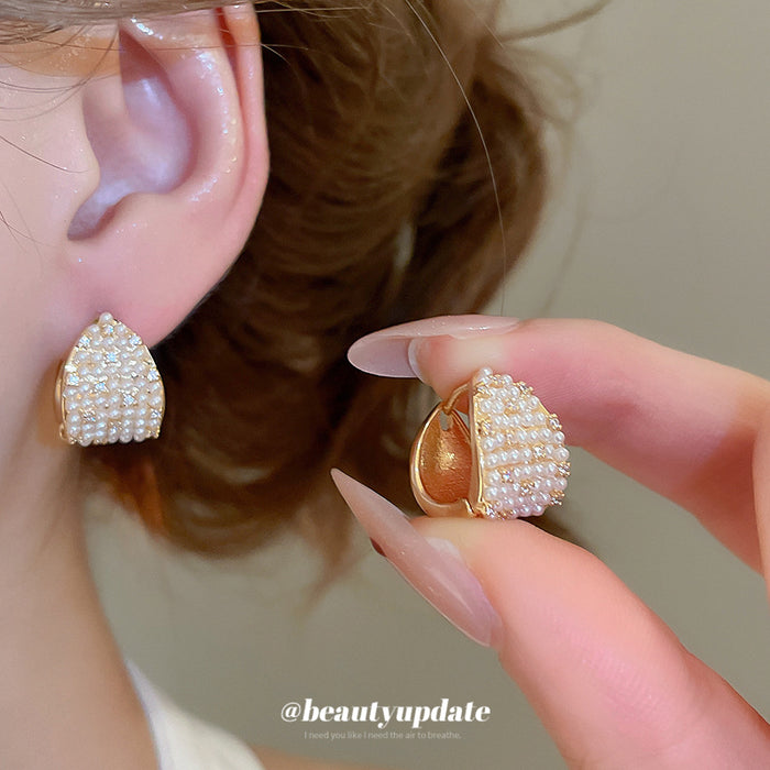 Crystal And Pearl Huggie Hoop Earrings Statement Jewelry