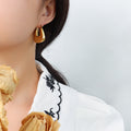 Hollow U Shape Gold Tone Hoop Earrings Latch Back Pair view 3