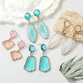 Gold Geometric Crystal Glass Drop Earrings Leaf Triangle view 1