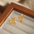 Textured Heart Stud Earrings Wrinkled Metal Gold Or Silver view 2