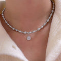 Gray Mixed Pearl Bead Necklace Square Crystal Pendant Drop view 3