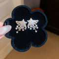 Crystal Star Fringe Stud Earrings in Silver and Gold Tones view 6