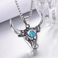 Antique Silver Bull Head Pendant Necklace Turquoise Chain view 2