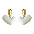 Gold Tone White Heart Drop Stud Earrings For Women view 5