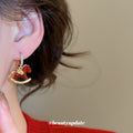 Gold Tone Red Enamel Rocking Horse Hoop Earrings Fashion Jewelry view 3