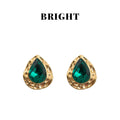 Gold Hammered Teardrop Emerald Green Crystal Stud Earrings view 1