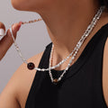Silver Chip Bead Necklace Center Tiger Eye Round Stone view 3