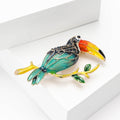 Toucan Brooch on Branch with Enamel Beak in Two Body Colors view 3