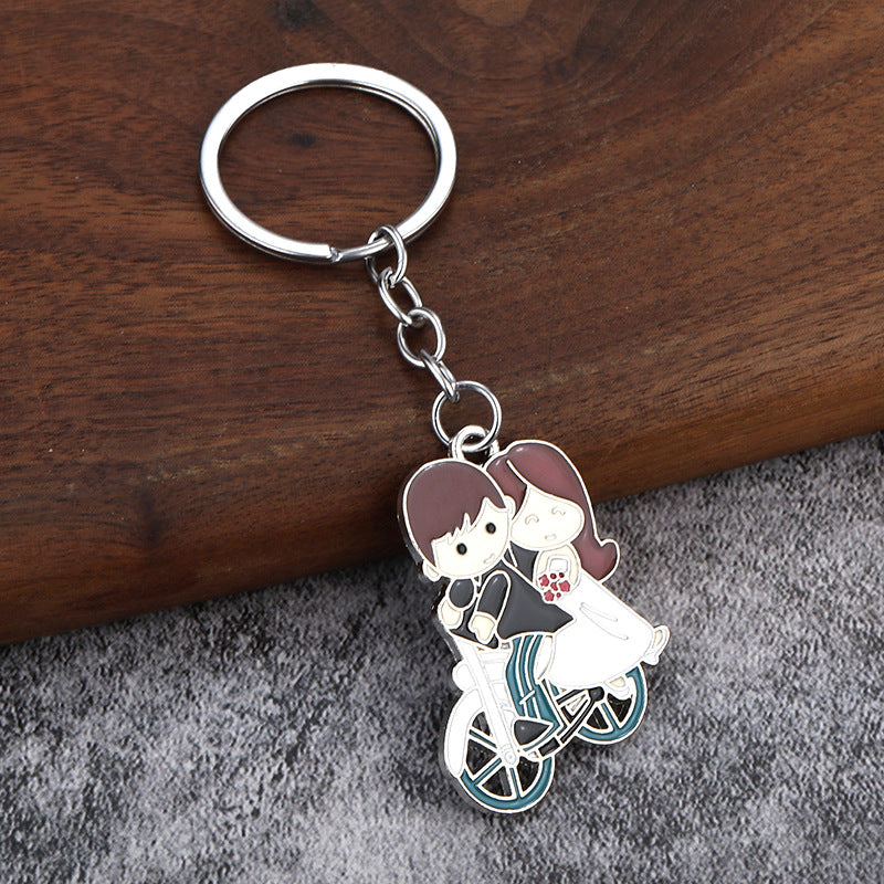 Bride and Groom Enamel Keychain, Cute Couple Metal Bag Charm