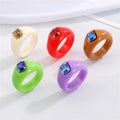 Chunky Resin Statement Rings with Square Crystal Settings in Five Colors view 1