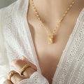 Gold Bunny Rabbit Ears Clear Zircon Pendant Necklace view 1